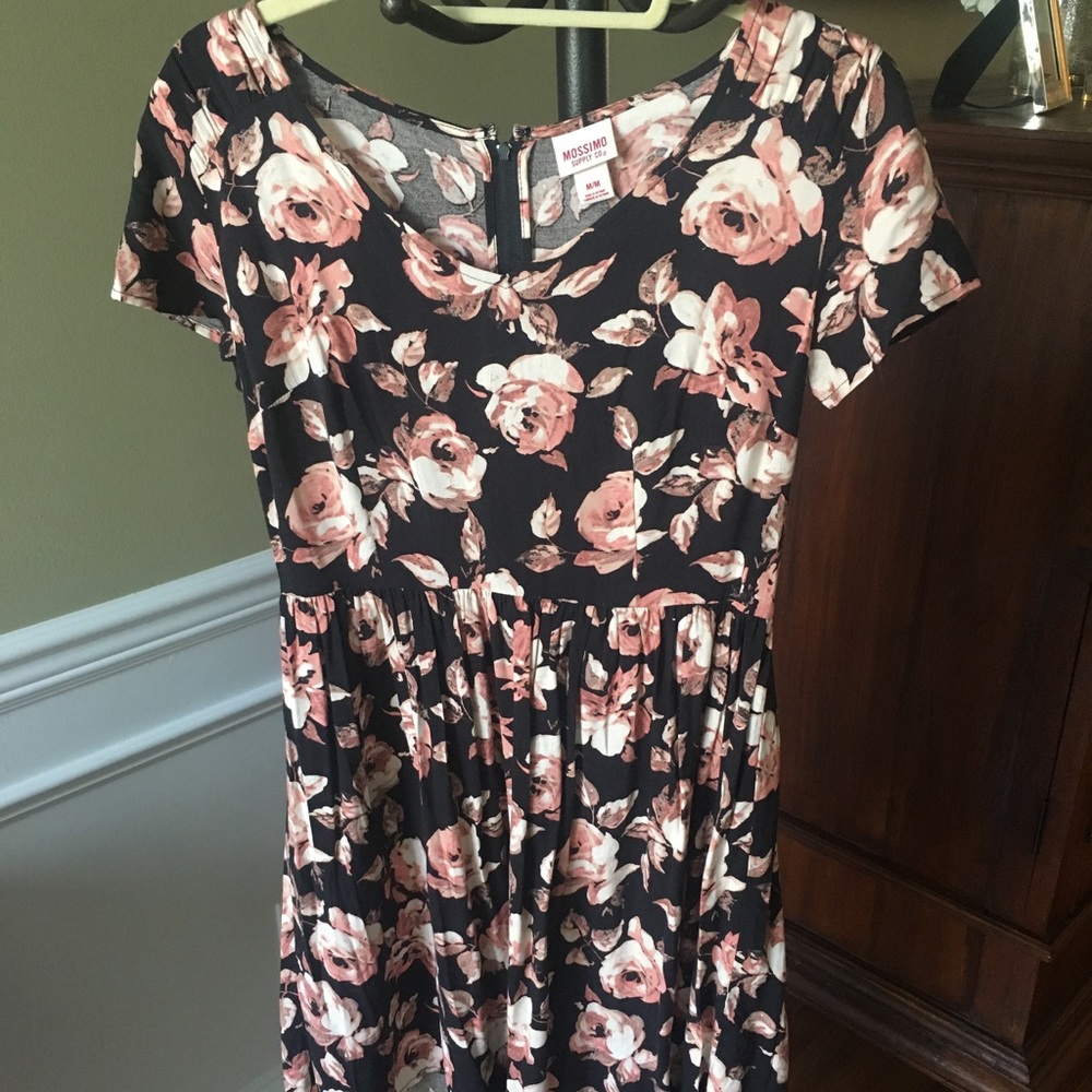 Black Cotton Dress, Pink Rose Pattern